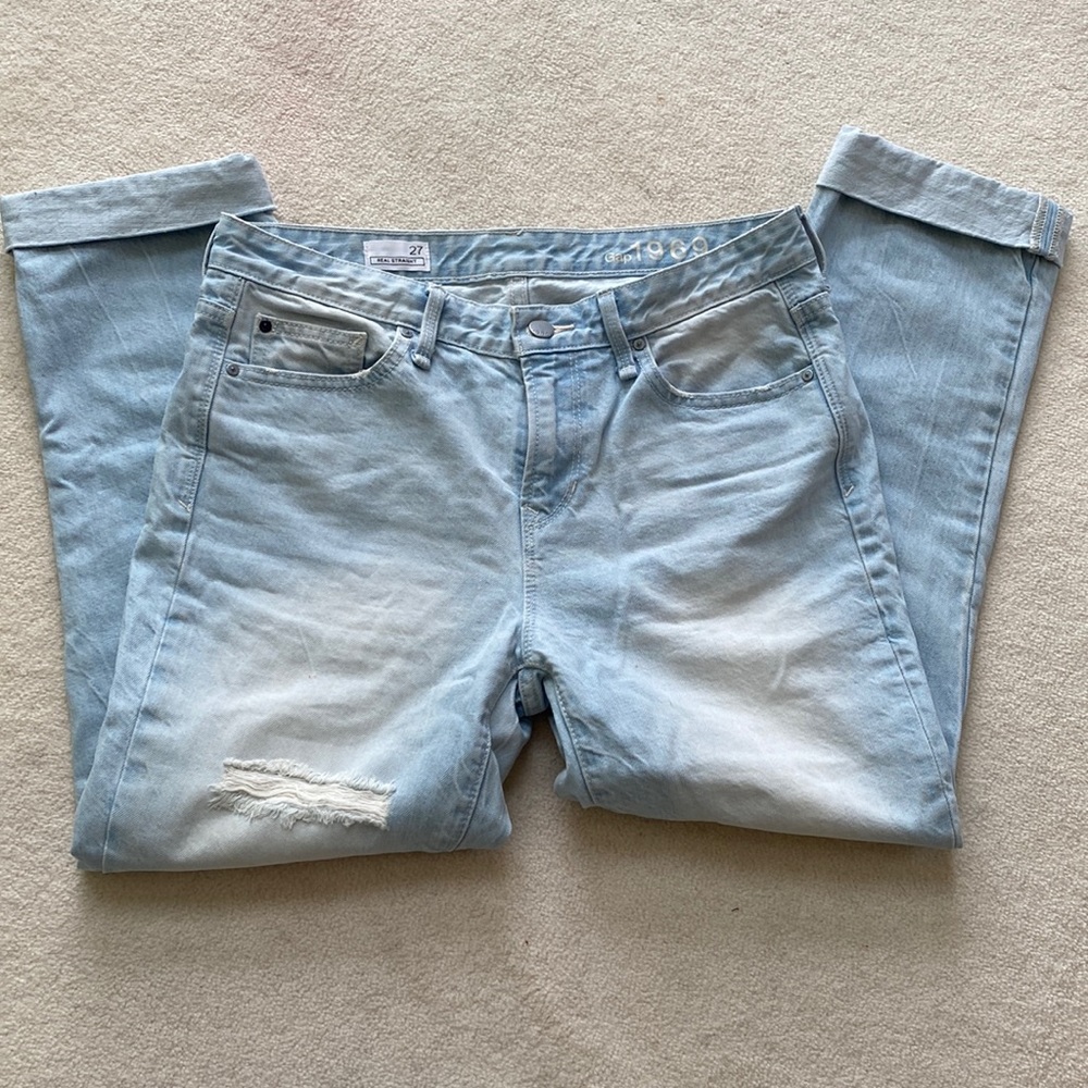 Gap 1969 Real Straight Mid-rise Distressed Light Wash Jeans